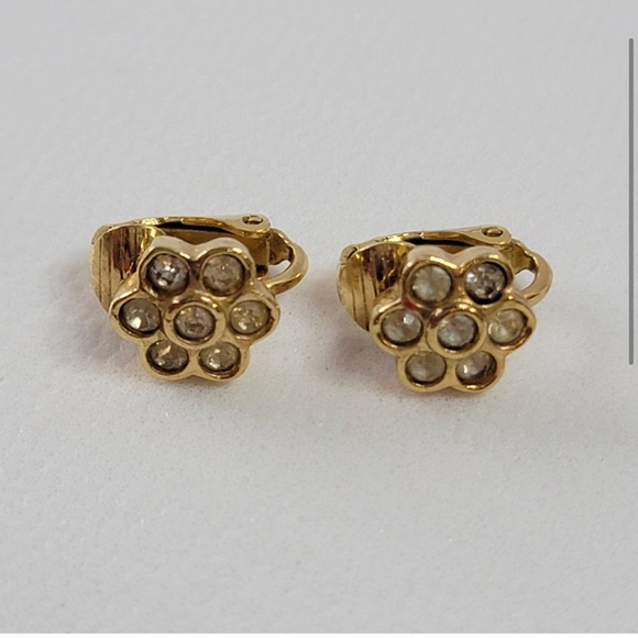 CHRISTIAN DIOR clip on flower rhinestone earrings